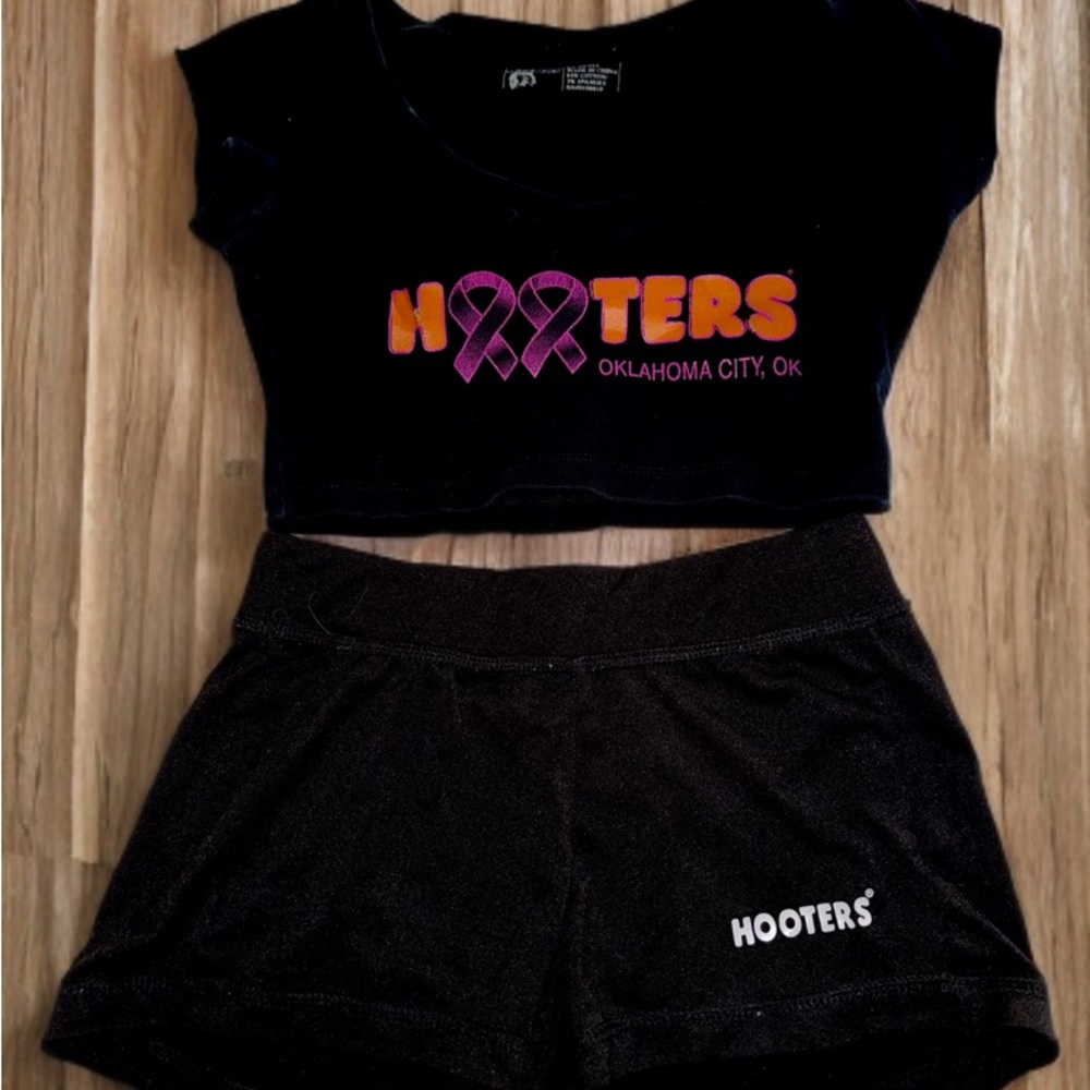 Hooters Black Outfit with Pink and Orange Logo
